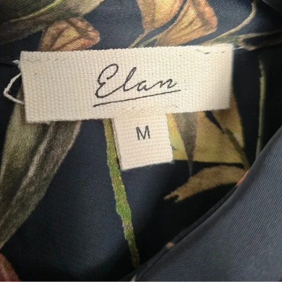 Elan Womens M Maxi Dress Long Lng Sleeve Tie Waist Button Up Black Olive Floral - Picture 2 of 11